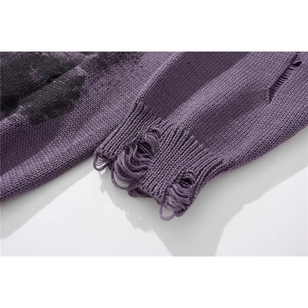 Свитер с принтом букв Diablo Rip для мужчин Ins High Street Trendy Brand Loose Crewneck Pullover