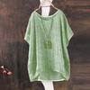 Summer Plain Loose T-Shirt Round Neck Cotton Blend Blouse Plus Size Baggy Tops Tee Shirts