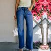 Women's Mid-Rise Stretch Jeans Fashion Straight Leg Denim Pants With Pockets