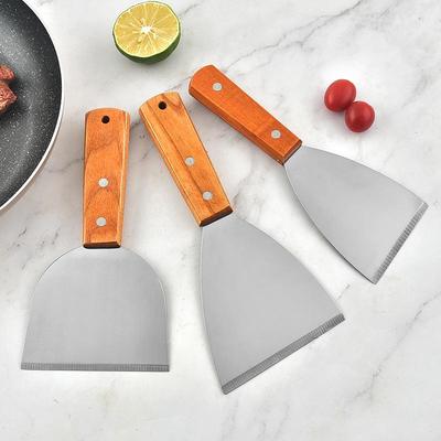 Лопатка для блинов и стейков с деревянной ручкой, ручная для жарки и теппаньяки, идеально подходит для приготовления и подачи блинов и фруктов.