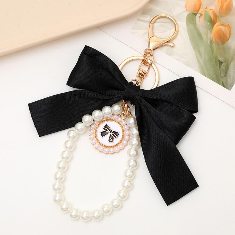 Cute Pearls Butterfly Bows Hanging Ornament For Bags Stylish Black Accessory Bag Charm Pendant Enhancing Your Look