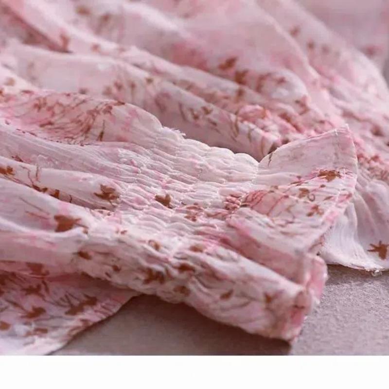 Весна 2025 Шифоновая блузка Ароматные рукава-буфы Женский топ Модная оборка Цветочный Свободный Цветочный