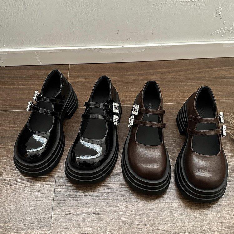 Korean Version of 7cm Small Leather Shoes Women's 2025 Spring and Autumn New Small Thick-soled Mary Jane Lace-up Loafers