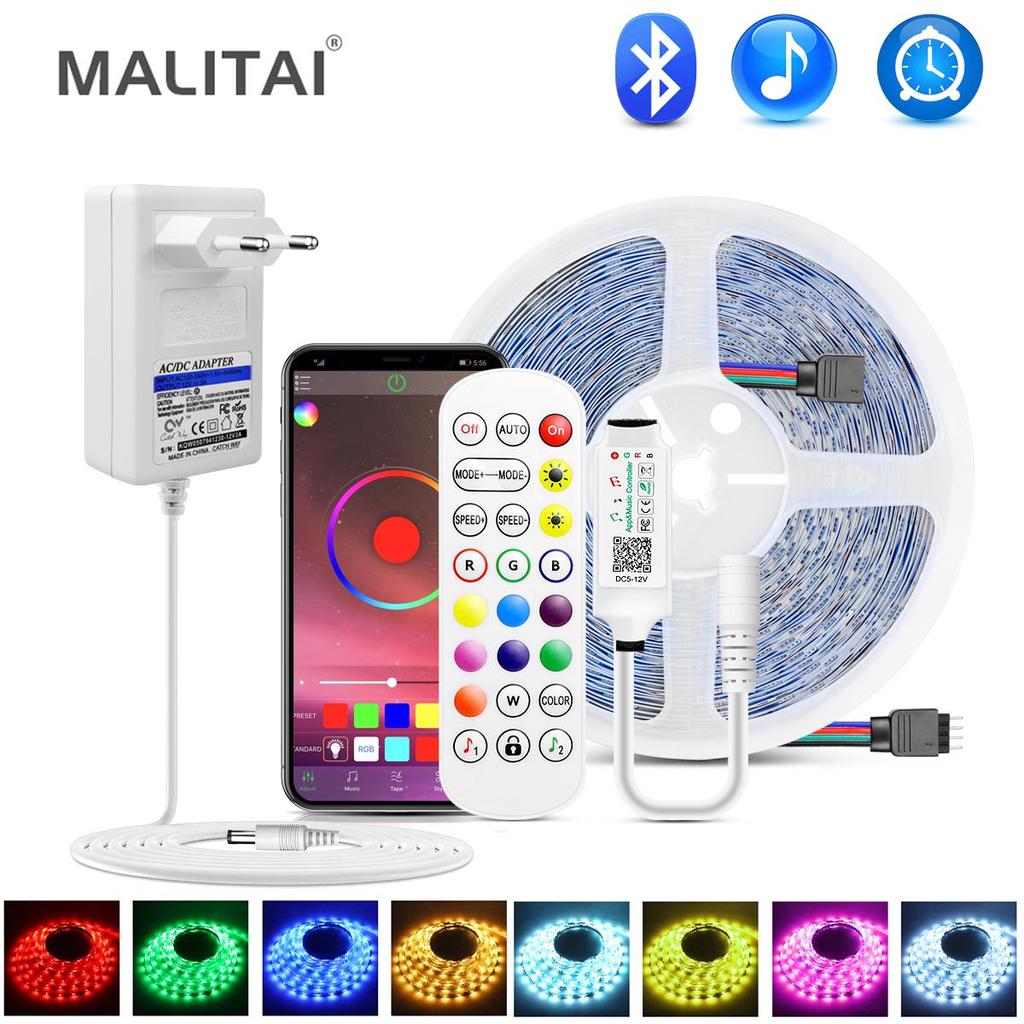 Светодиодная лента Bluetooth Светодиодная лента RGB Неоновая лампа SMD 5050 12 В постоянного тока Светодиодная осветительная лента 5 м 10 м 15 м 20 м Подсветка телевизора + музыкальный светодиодный контроллер + адаптер питания ЕС/США