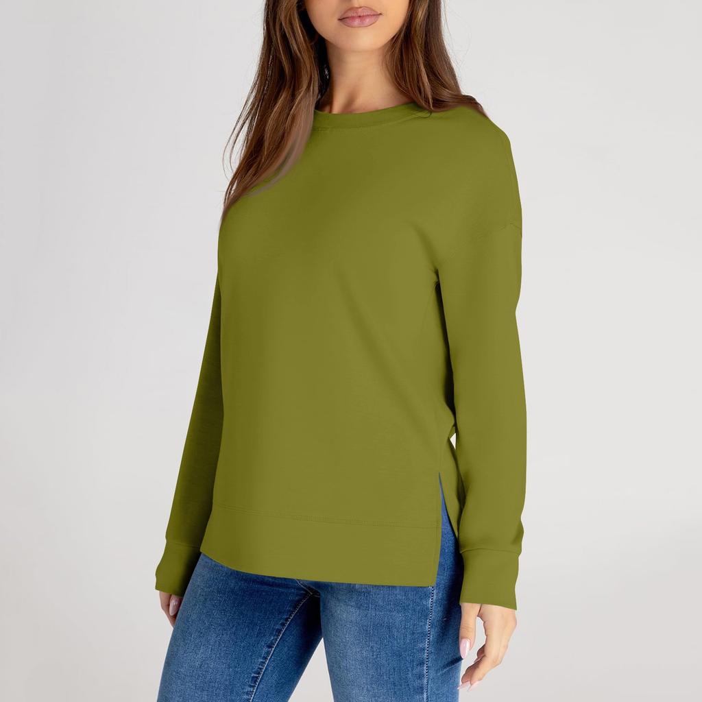 Женский повседневный модный однотонный свитер с круглым вырезом и длинными рукавами