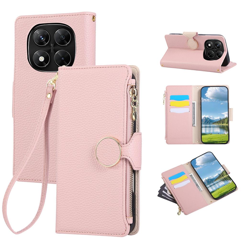 For Xiaomi Redmi Note 14 Pro 4G Case Zipper Wallet Leather Phone Cover with Wrist Strap