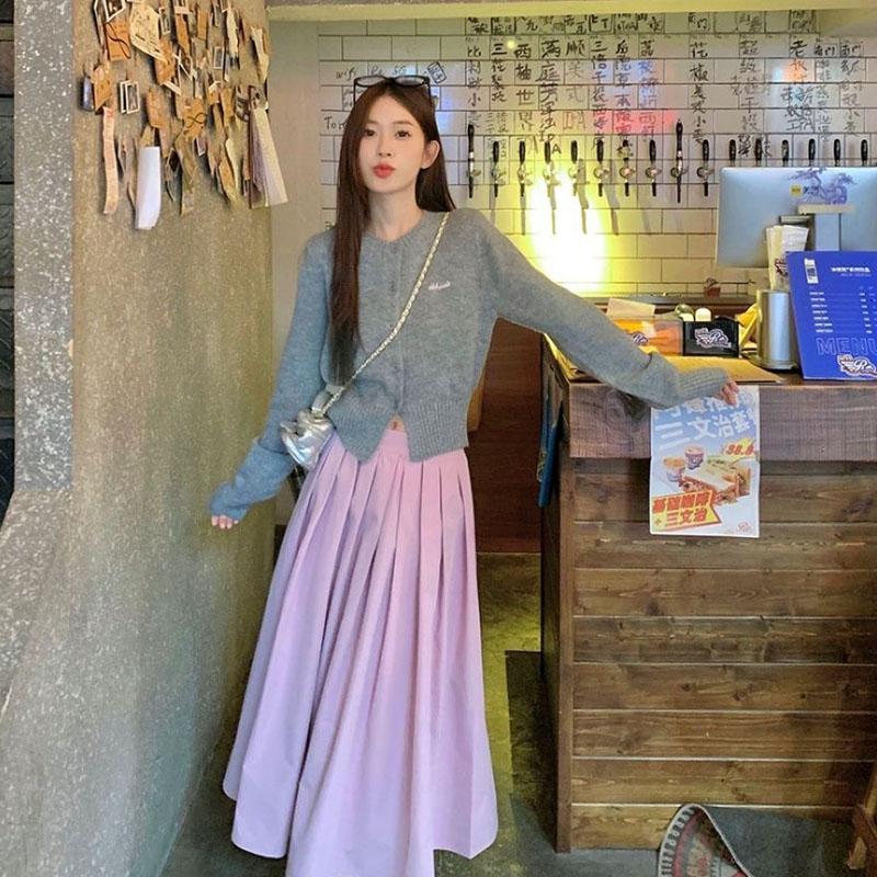 Серый вязаный кардиган с буквами для женщин, весна и осень, новый короткий топ во французском стиле ретро