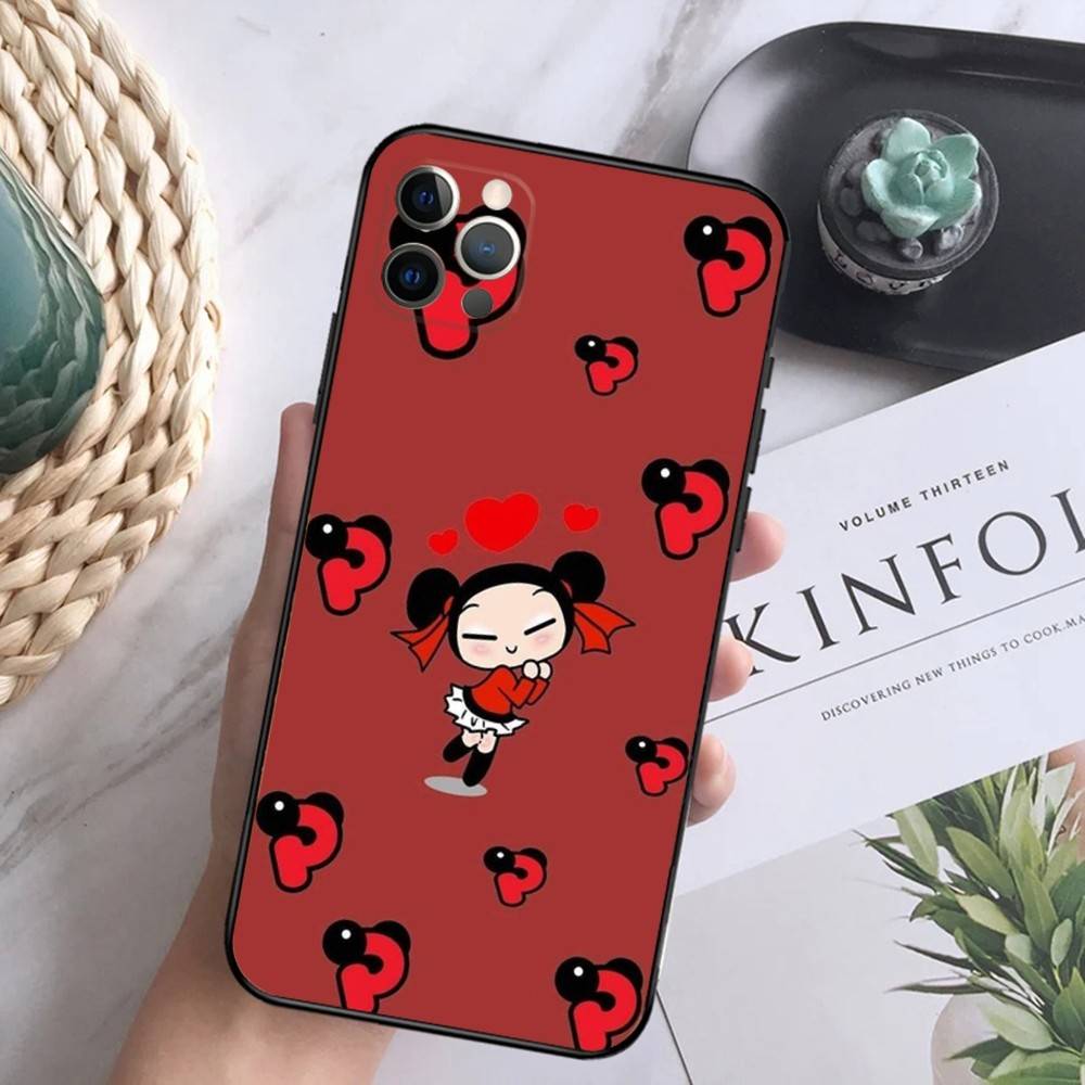 Cartoon P-Pucca Phone Case For iPhone 16,15,14,13,12 Mini 11 Pro XR,X,XS,MAX 7,8 Plus Silicone Cover Soft Black
