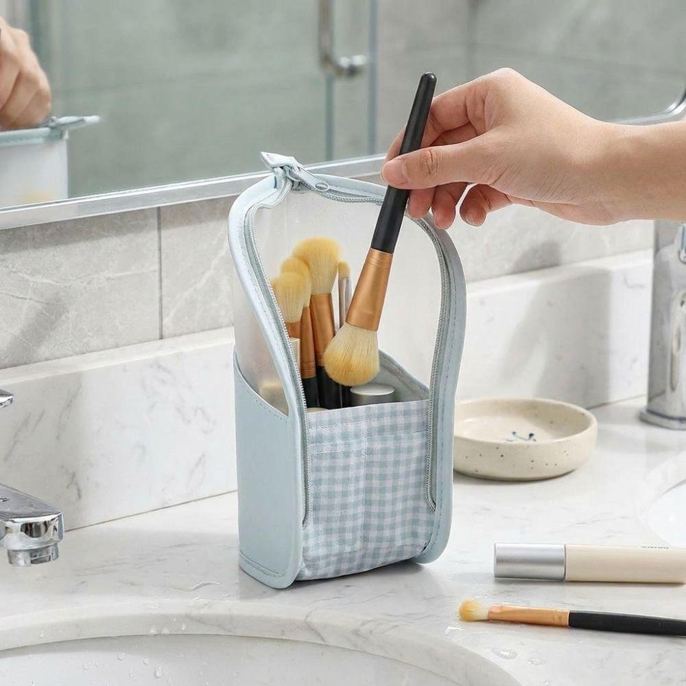 Waterproof Toothbrush Toiletry Pouch Zipper Closure Stand Cosmetic Bag Makeup Brush Case Hotel