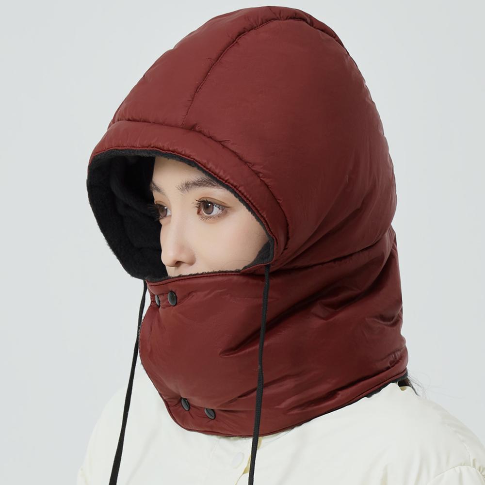 New Style Windproof Hats Plush Fleece Lined Warm Winter Cap Hooded Full Cover Waterproof Hats For Women Solid Color Winter Hats