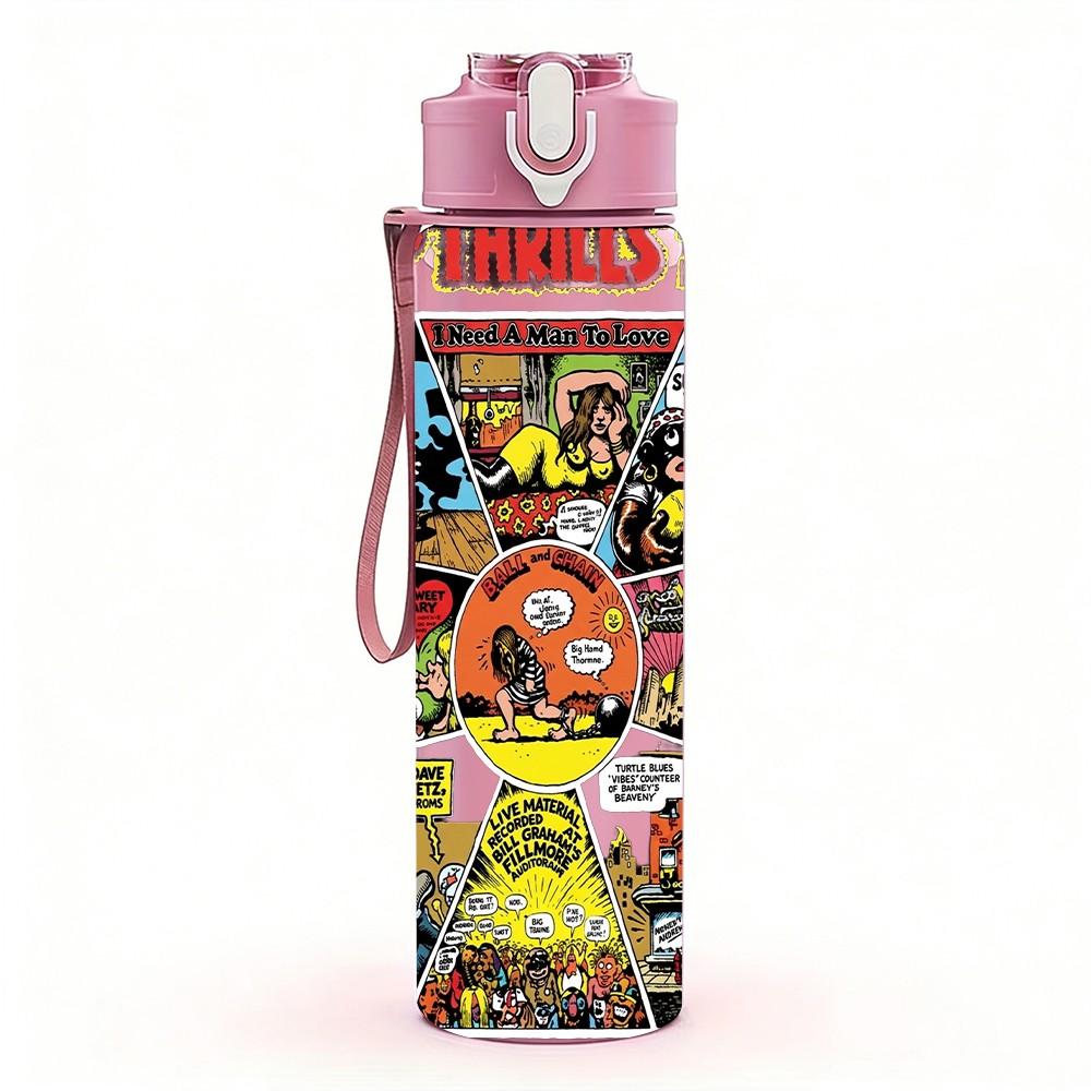 1PC Colorful Collage 750ml sports water bottle leakproof straw lid outdoor office home