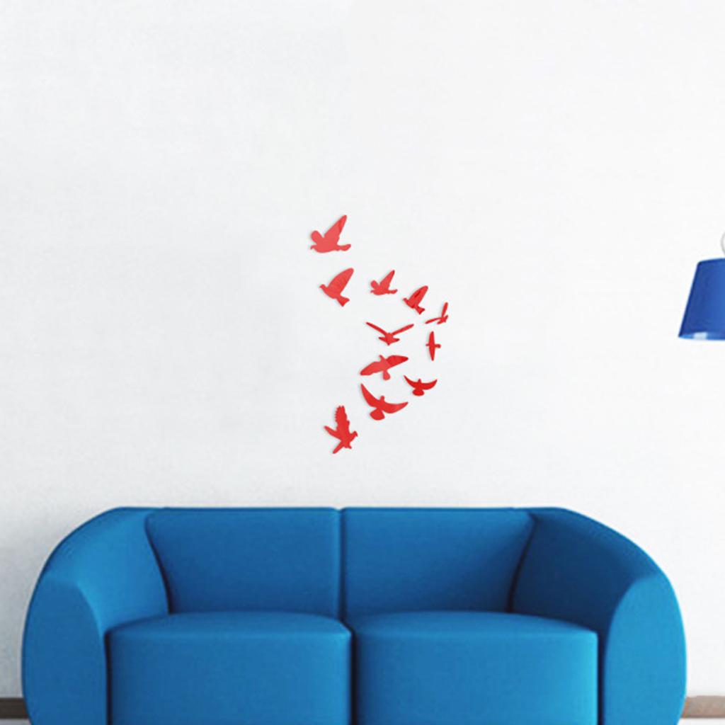 11 шт., акриловые зеркальные наклейки с птицами, 3D съемные наклейки на стены, украшение на стену для спальни, украшения для дома, настенная фреска