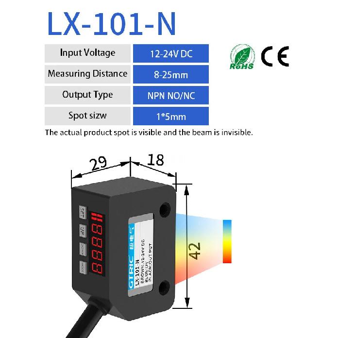 GTRIC Color Sensor Photoelectric Switch RGB Mark Recognition Deviation Correction 12-24V DC NPN PNP Differentiation Positioning