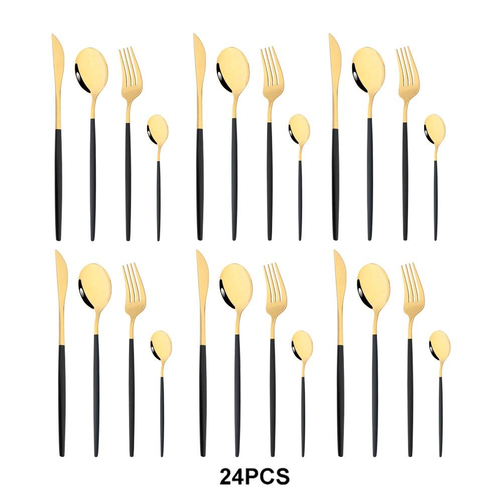 Набор посуды из нержавеющей стали, кухонный набор, 24 шт., черное золото, нож, вилка, ложка, роскошный набор посуды, ужин, свадьба, зеркало, столовые приборы
