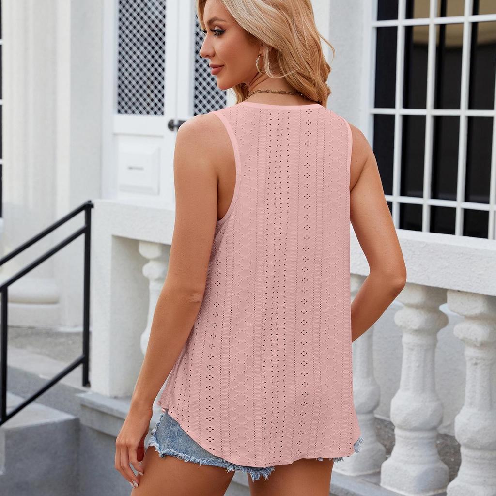 Женская футболка без рукавов с круглым вырезом, свободная, однотонная, с вырезом