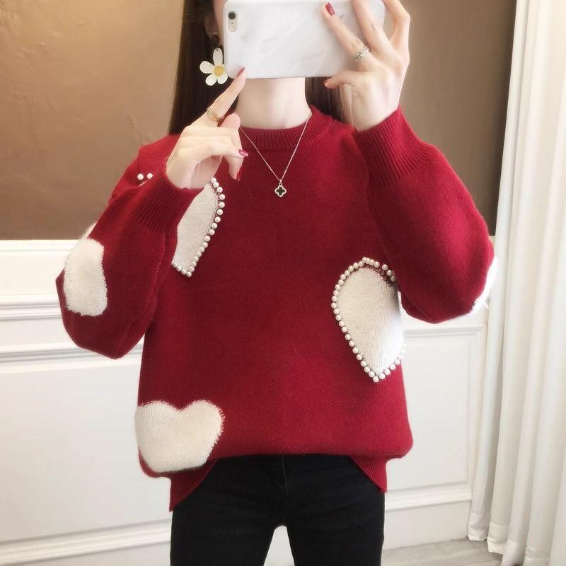 Толстый вязаный свитер в студенческом стиле для женской осенне-зимней одежды. Корейская свободная нижняя часть рубашки.