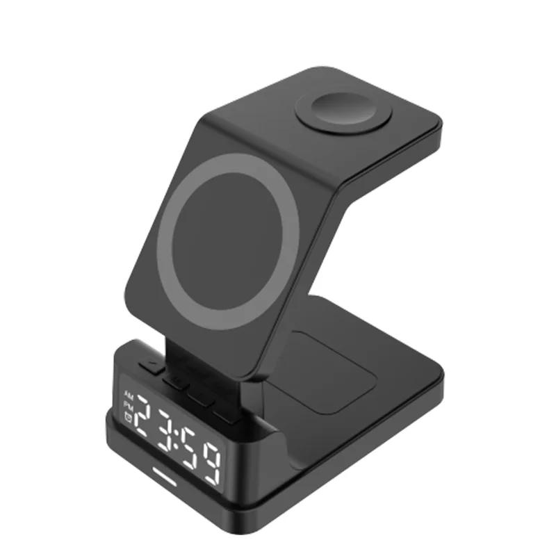 4-в-1 магнитное беспроводное зарядное устройство Magsafe для iPhone 16 15 14 13 12 часов AirPods Pro будильник быстрая зарядная станция