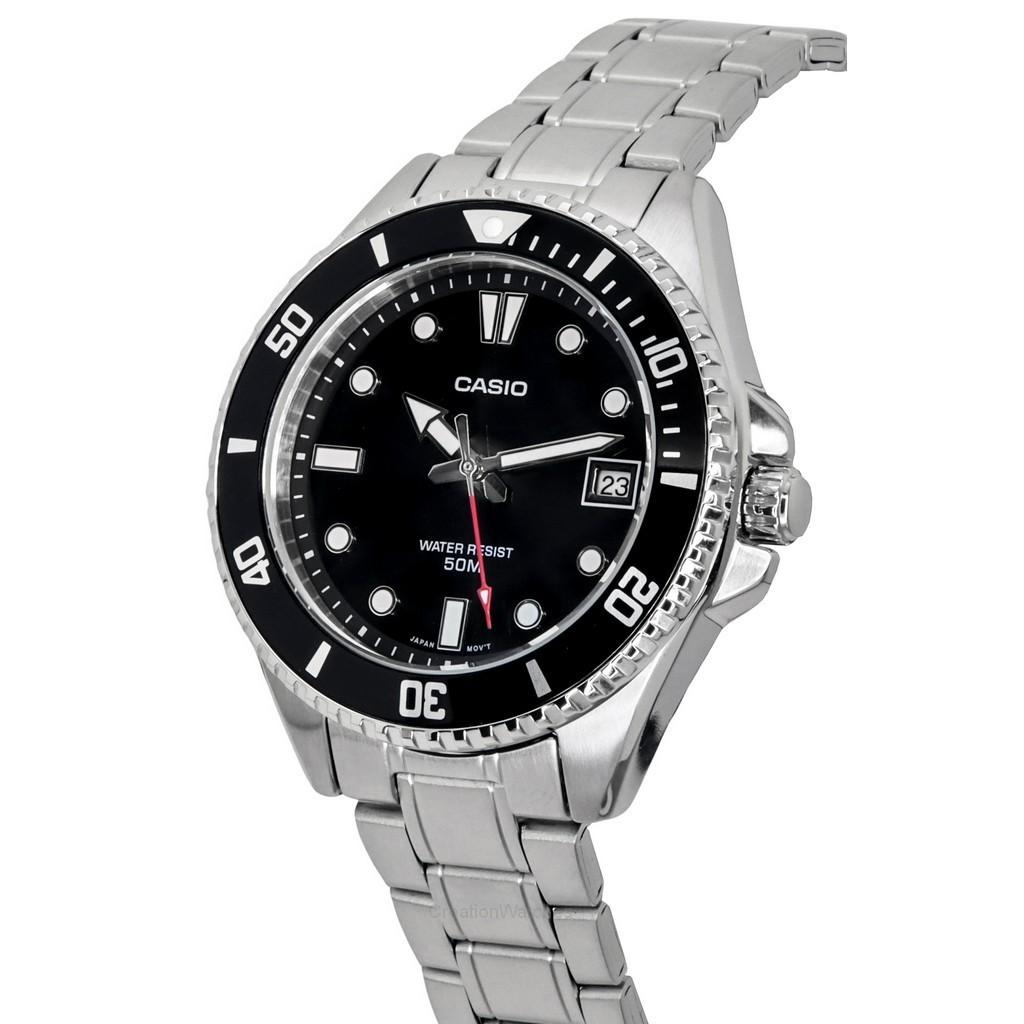 Casio Стандартные аналоговые кварцевые мужские часы из нержавеющей стали с черным циферблатом MDV-10D-1A1