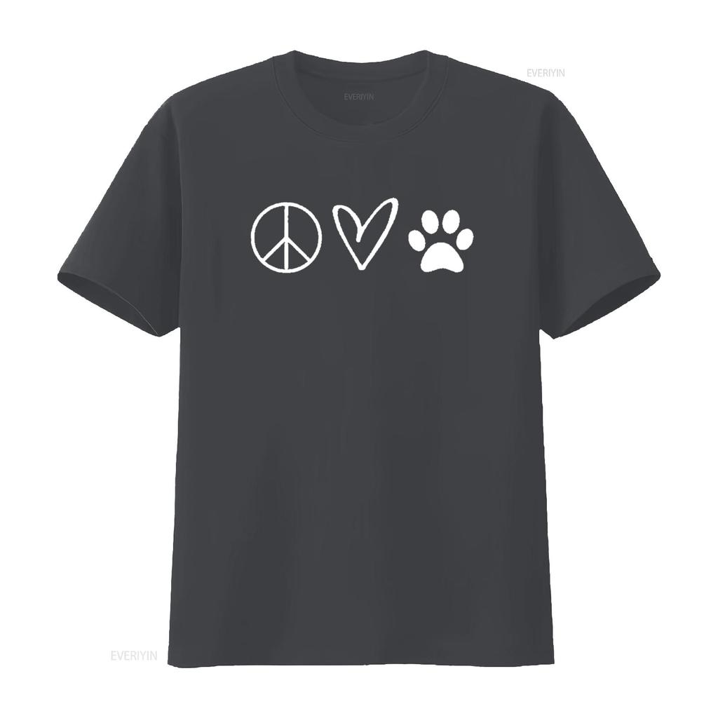 Funny Peace Sign Heart Paw Print Womens T Shirt Sarcastic Joke Black vintage Washed Casual Versatile Stylish streetwear