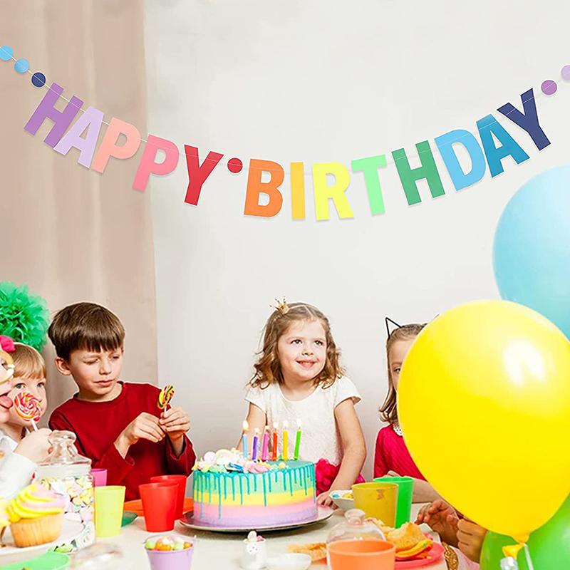 Радужный цвет С Днем Рождения Баннер Бумажная Гирлянда Детская вечеринка на первый день рождения Подвесной флаг Украшение Единорог Тематика Вечеринка Товары