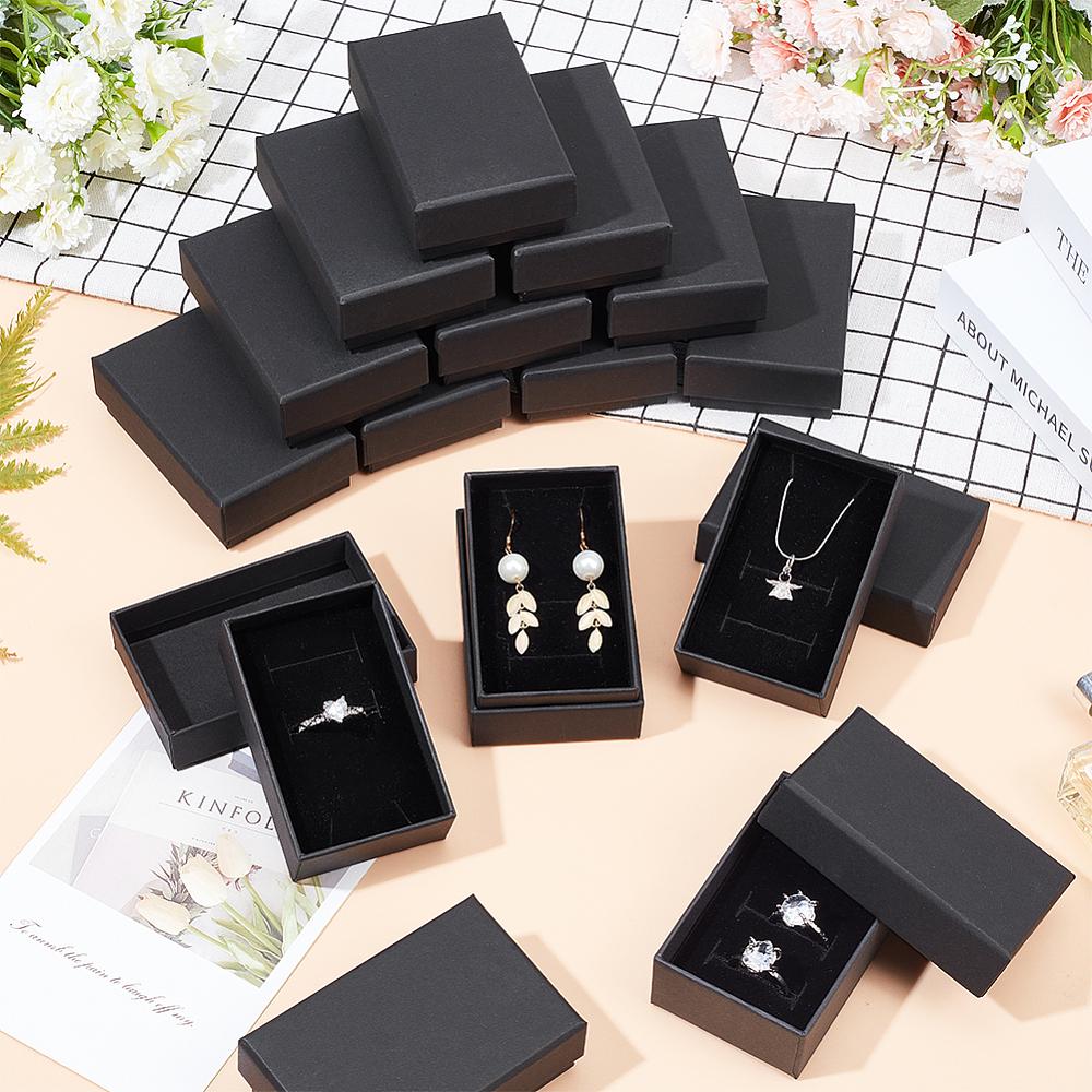 24pcs Kraft Paper Cardboard Jewelry Boxes Ring Box Rectangle Black 8.7x5.5x2.8cm
