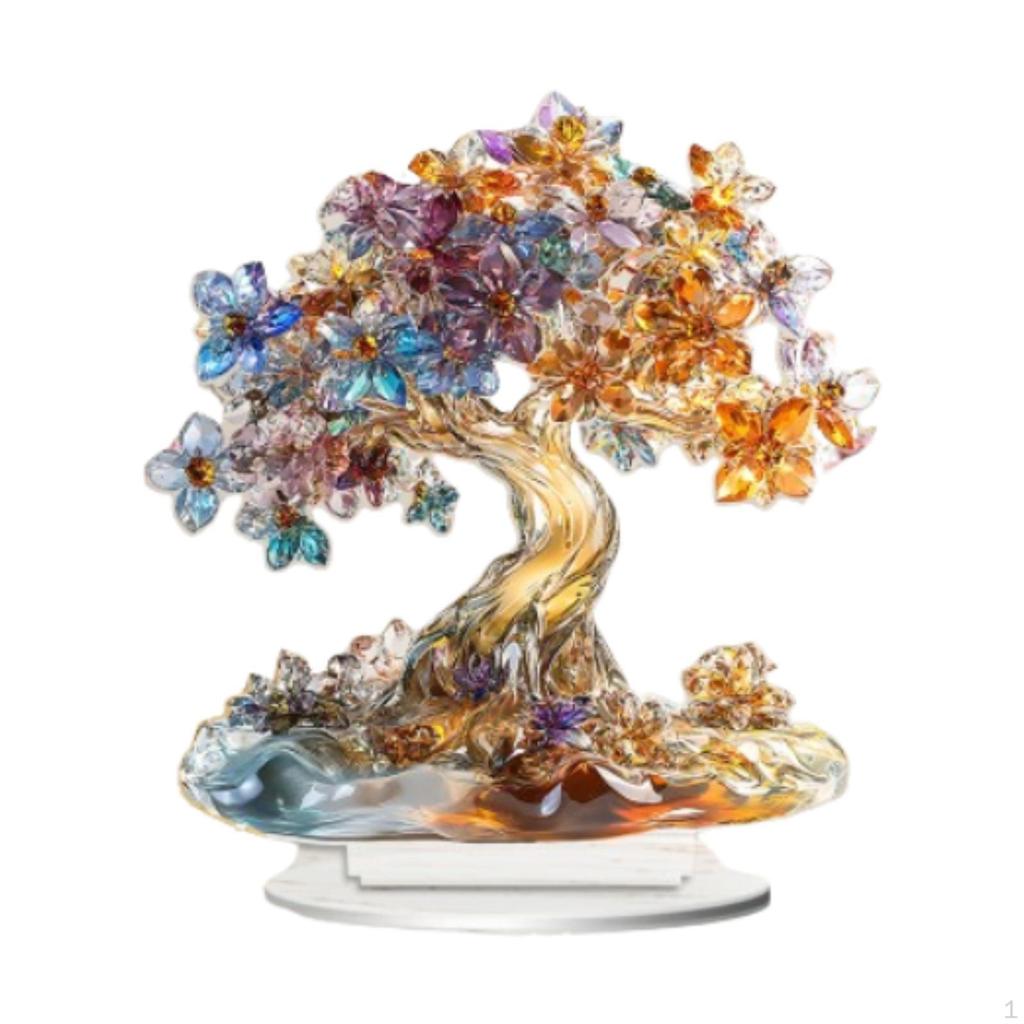 Акриловое древо жизни украшение для рабочего стола 2D украшение для дома коллекционное с базовым столом