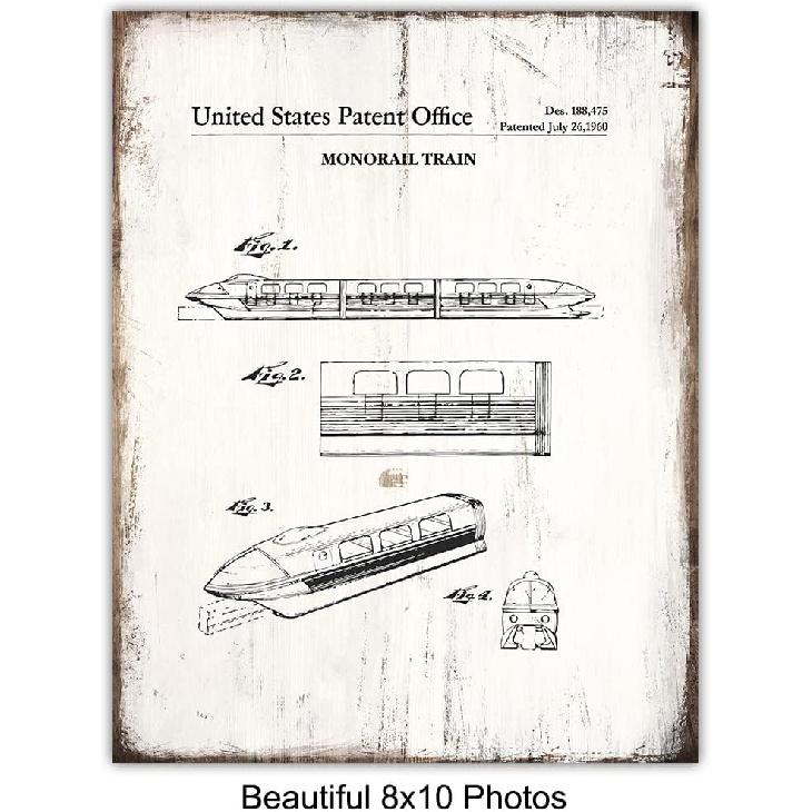 Rides Sign Patent Art Prints - Vintage Wall Art Poster Set - Rustic Home Decor for Boys, Girls, Teens, Kids Room - Gift for Mickey Fans - 8x10 Photos