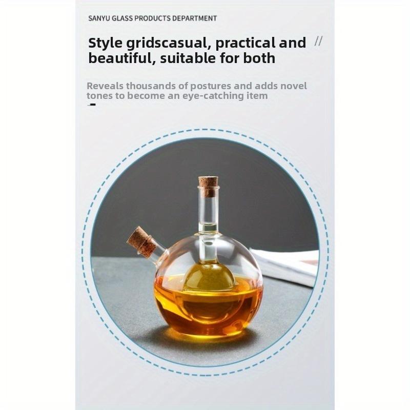 Borosilicate Glass Oil Dispenser with Dual Spout , Stopper , Heavy Duty Thermal Shock Resistant Measuring Bottle with Color Coded Caps