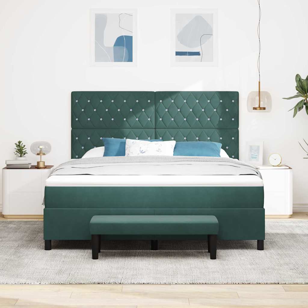 Box Spring Bed with Headboard Dark Green 200 x 180 cm Velvet