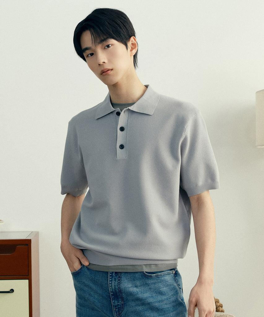 MINDBRIDGE [Couture] Collared Semi-Overfit Minimal Short Sleeve Knit - 2 Colors