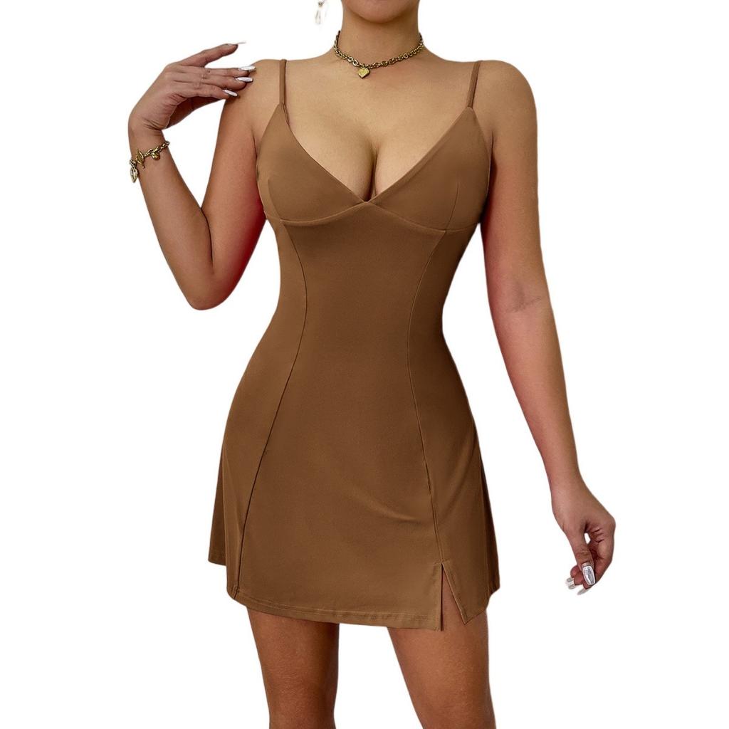 Модное женское сексуальное стильное платье-слинг с V-образным вырезом, без рукавов, на талии, однотонное