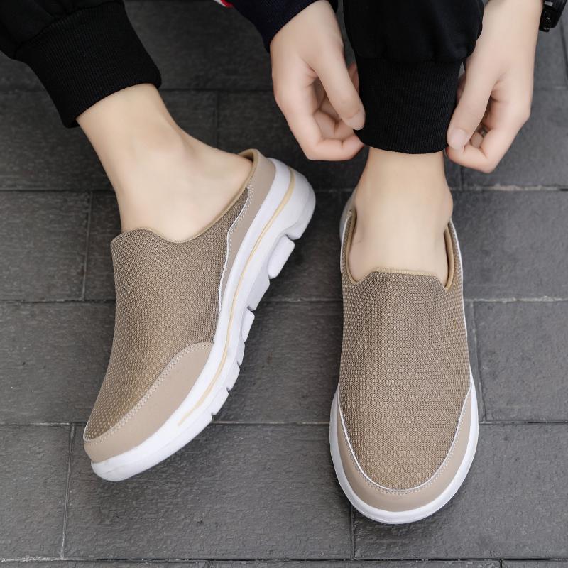 Men/Women's Interior Slippers Men's Half Slippers Summer Mesh Meter-breathable Men's Black Slippers