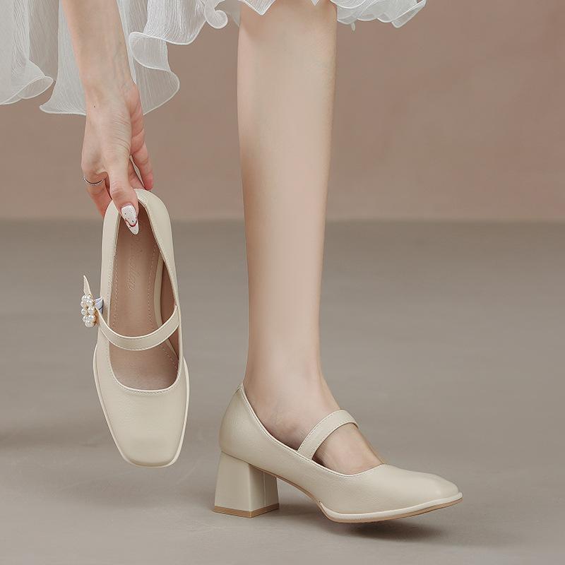 Leather Flat for Huizhou Women's Shoes Grape Mother Same High Heels Korean Version Spring New Mary Jane Shoes Women