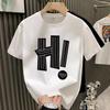 New Summer Men's T-shirt Trendy Brand Printed Tops Light Luxury Fashionable Casual Round Neck Short-sleeved