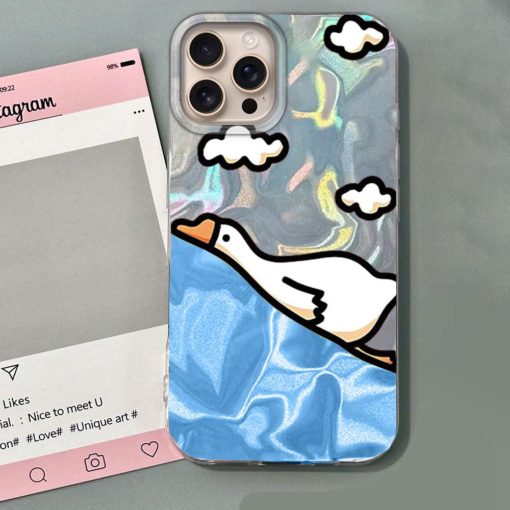 Милый мультяшный чехол для телефона с уткой и кошкой для Apple iphone 16 15 14 Plus 13 Pro Max 7 16e SE 2022 Текстурированный жесткий силиконовый чехол