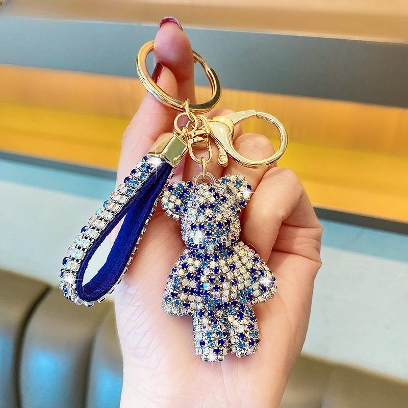 Handmade Rhinestone Bear Pendant for Women Bag Men Car Accessories Girl Gift Anime Animal Metal Bag Charm