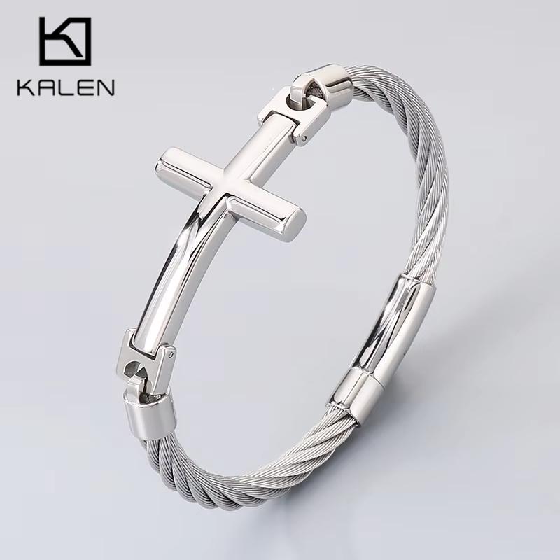 Chunky Stainless Steel Wire Chain Bangle Men's Personalized Classic Cross Bracelet Jewelry Gothic Vintage Black Accessory
