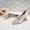 Sweet High Heels Rhinestone Pointed Heel Satin Satin Cloth Women's Shallow Mouth Single Shoes Dress Banquet Bridesmaid Wedding Shoes
