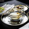 Heat-Resistant Gold-Rimmed Glass Bowl & Plate Set - Elegant Transparent Dinnerware for Home & Party Decoration