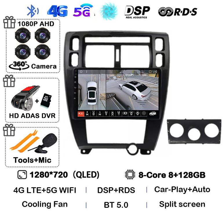 Android 14 Carplay Auto WIFI+4G Для Hyundai Tucson 2004 2005 2006 2007 2008 2009 Автомагнитола Мультимедийный Стерео Видеоплеер GPS BT