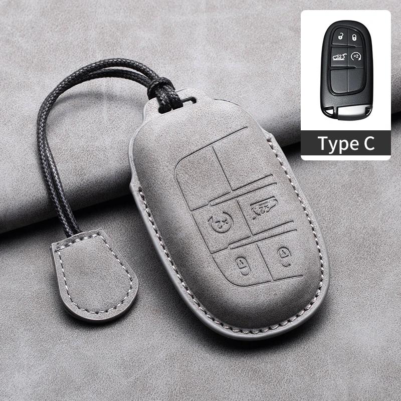 Leather Car Key Case Cover Shell For Jeep Chrysler 300 200 Dodge Charger Grand Cherokee Wrangler Compass Renegade For Fiat 500X