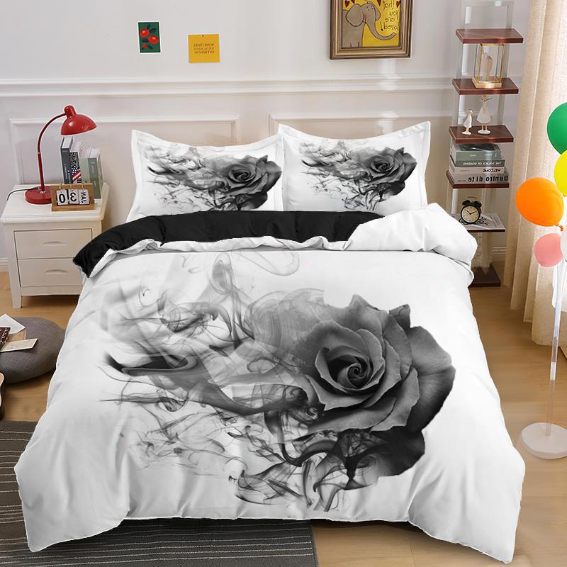 Красный пододеяльник с изображением розы, короля и королевы, ко Дню святого Валентина, свадебный комплект постельного белья с цветочным принтом для пары, 2/3 предмета, полиэстеровое одеяло с рисунком в виде сердца и цветов