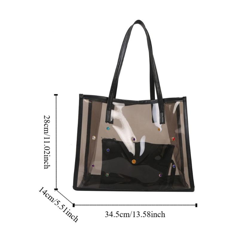 2pcs/set Beach Jelly Shoulder Bag Waterproof Shopping Bag Casual Transparent Totes Bag  Outdoor