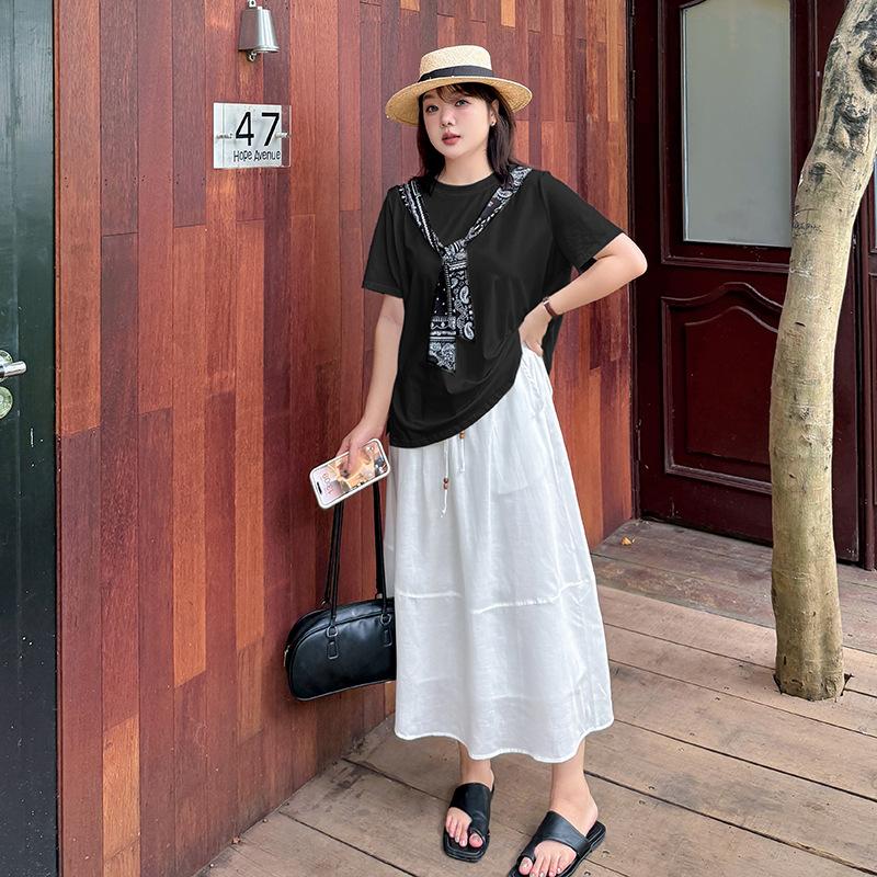 Large size women's versatile shawl short-sleeved T-shirt summer new loose and thin belly top 262874