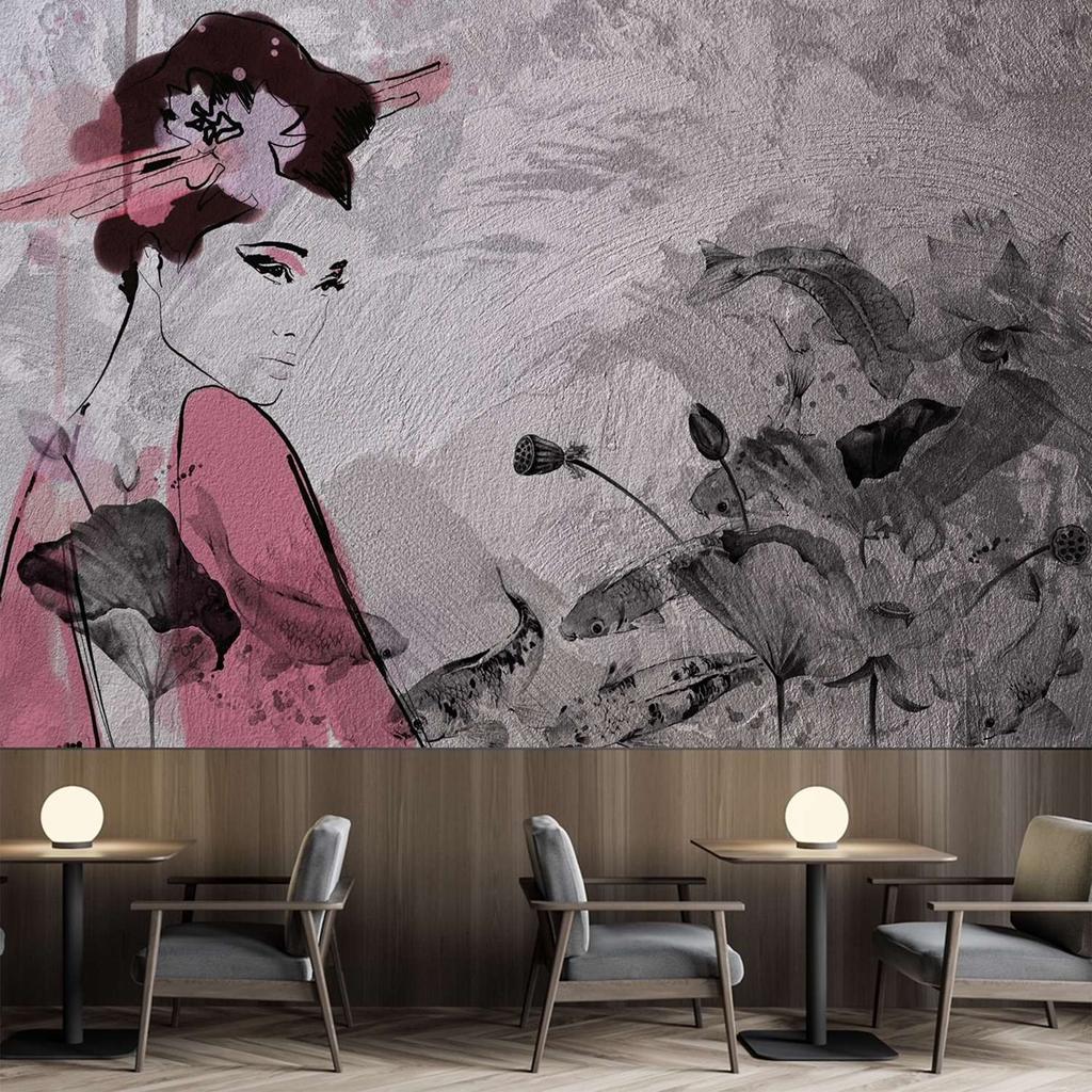 Wallpaper Geisha portrait on concrete wall