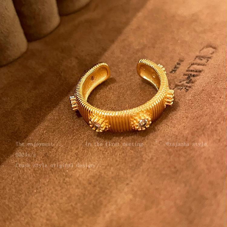 Women's Vintage Gold Brushed Adjustable Ring with Medieval Style Design