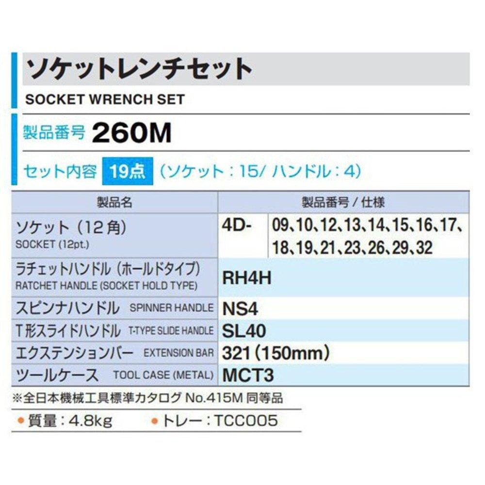 TONE Набор торцевых ключей 260M Drive Silver Содержимое 19 предметов 12.7 мм (1/2")