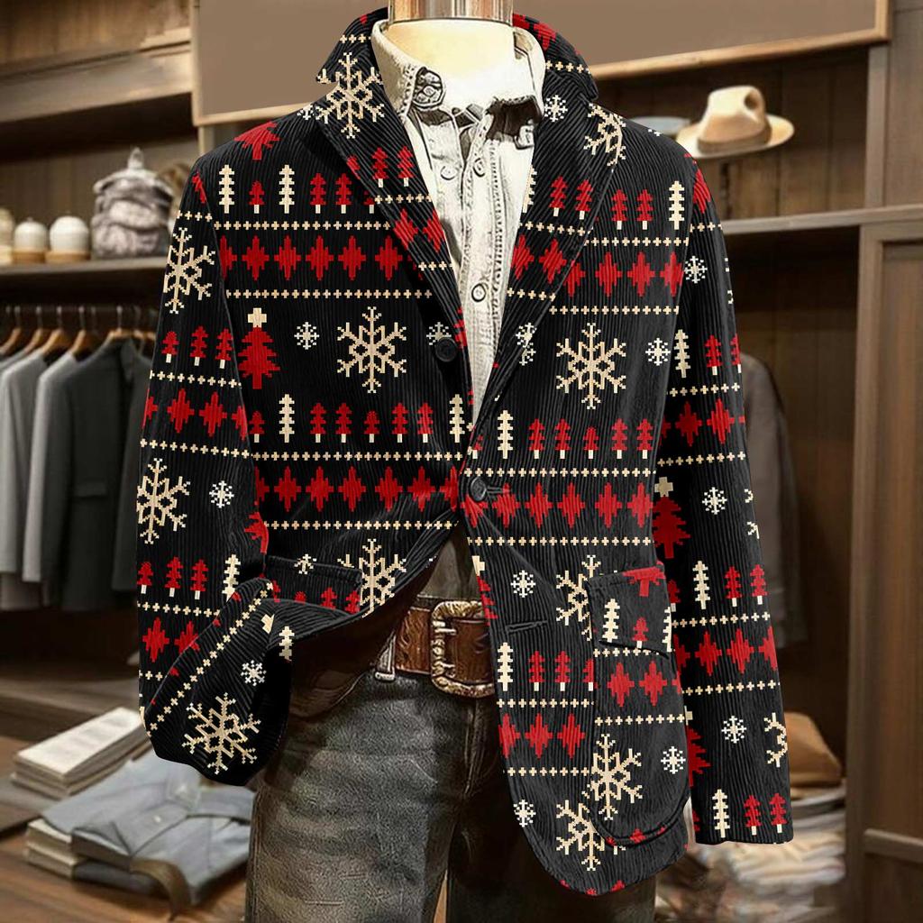 Men's Printed Corduroy Warm Pocket Suit Jacket Cardigan Men's Casual Suit