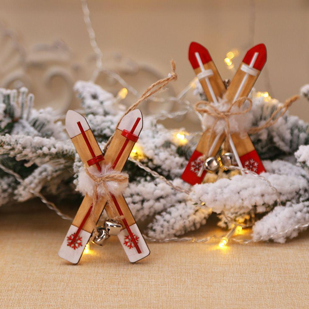 Christmas Tree New Year Ornaments Xmas For Home Craft Wooden Sled Christmas Pendants Christmas Decoration Wooden Skiing