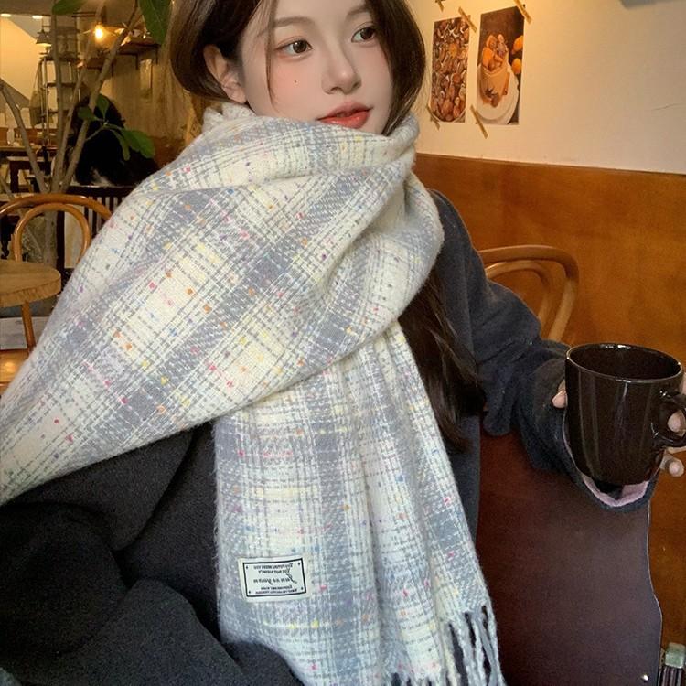 Korean imitation cashmere plaid scarf winter women's new atmosphere couple versatile warm scarf shawl winter